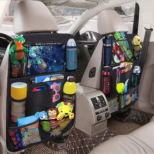 2x Car Back Seat Organiser Tablet Holder Storage Kick Mats Kids Toys Bag Pockets