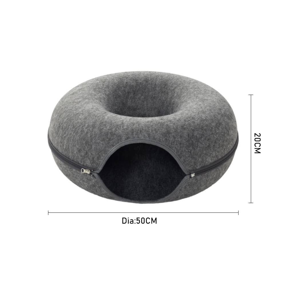 Tieker Donut Felt Cat Bed Round Tunnel Cat Interactive Bed, Small Pet Cave Bed, Indoor Pet Toy Training