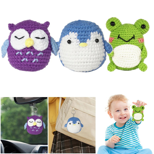 3 Projects Frog, Owl And Duck Crochet Kit - For Beginners With Step-by-Step Video Tutorials