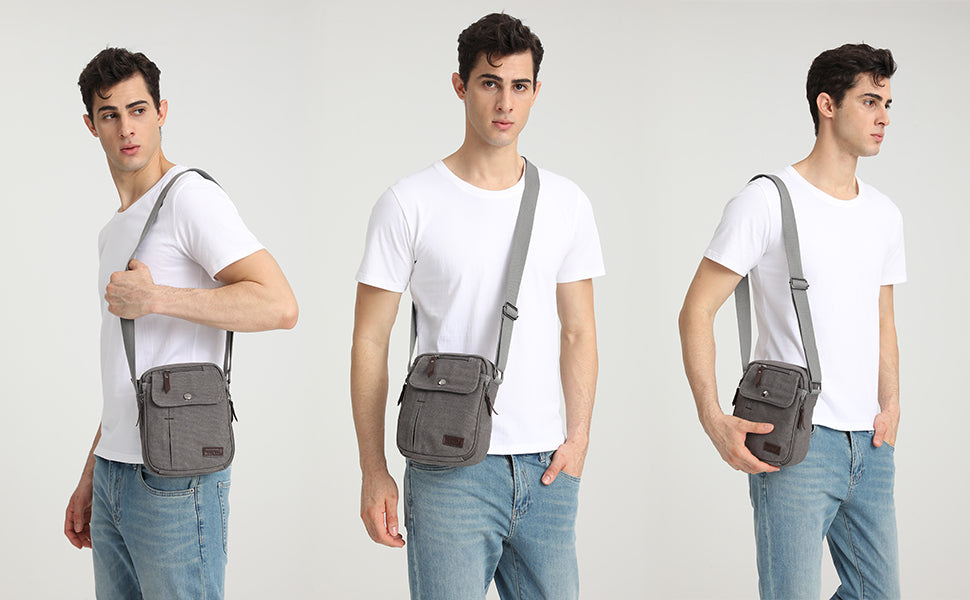 Kono Men's Canvas Messenger Bag - Small Crossbody Shoulder Satchel with Multi-Pockets for Travel & Daily Use