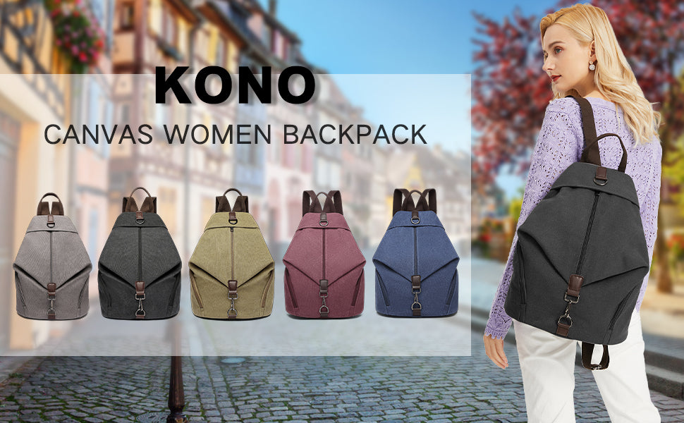 Kono Women's Anti-Theft Backpack - Vintage Canvas Rucksack, Large Capacity Daypack for Work/School/Travel
