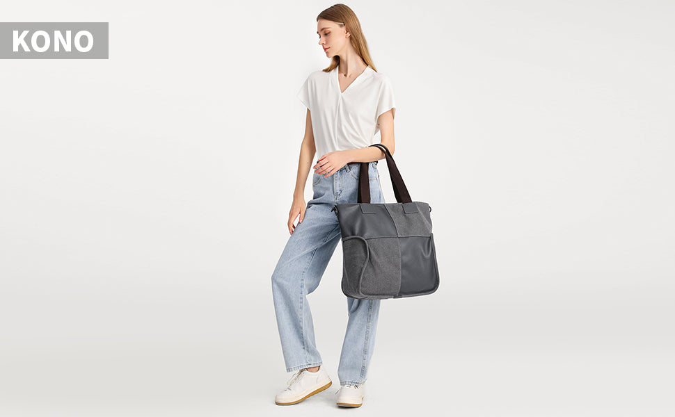 Kono Large Handbags for Women, Canvas Tote Bag, Patchwork Hobo Shoulder Bag, Plaid Crossbody for Travel, Work, School