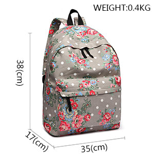 Kono Women's Floral Canvas Backpack - Stylish School Rucksack with Front Pocket, Polka Dot Print Bookbag for Teens