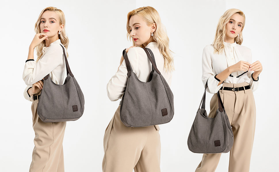 Kono Women's Vintage Canvas Hobo Bag - Multi-Pocket Tote with Top Handle for Work, School & Travel