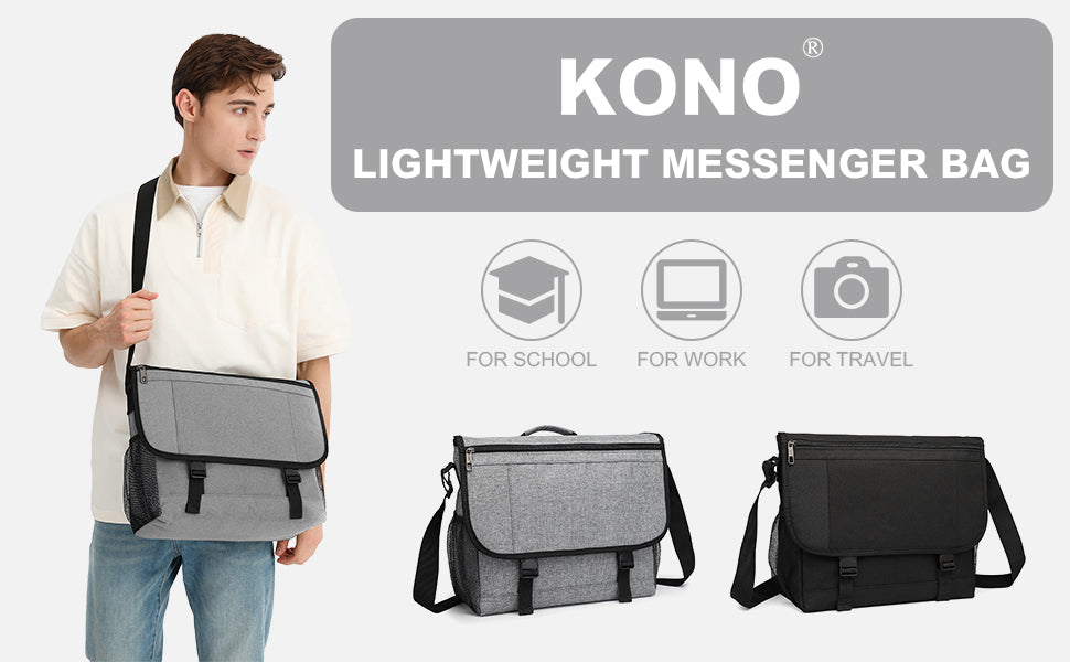 Laptop Messenger Bag, Men's Water-Resistant Shoulder Bag Fits Up to 15.6" Laptop, Anti-Theft Crossbody Satchel for Work & Travel