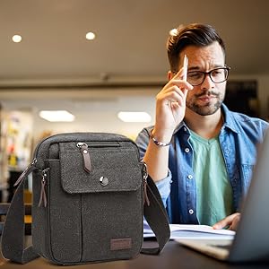 Kono Men's Canvas Messenger Bag - Small Crossbody Shoulder Satchel with Multi-Pockets for Travel & Daily Use