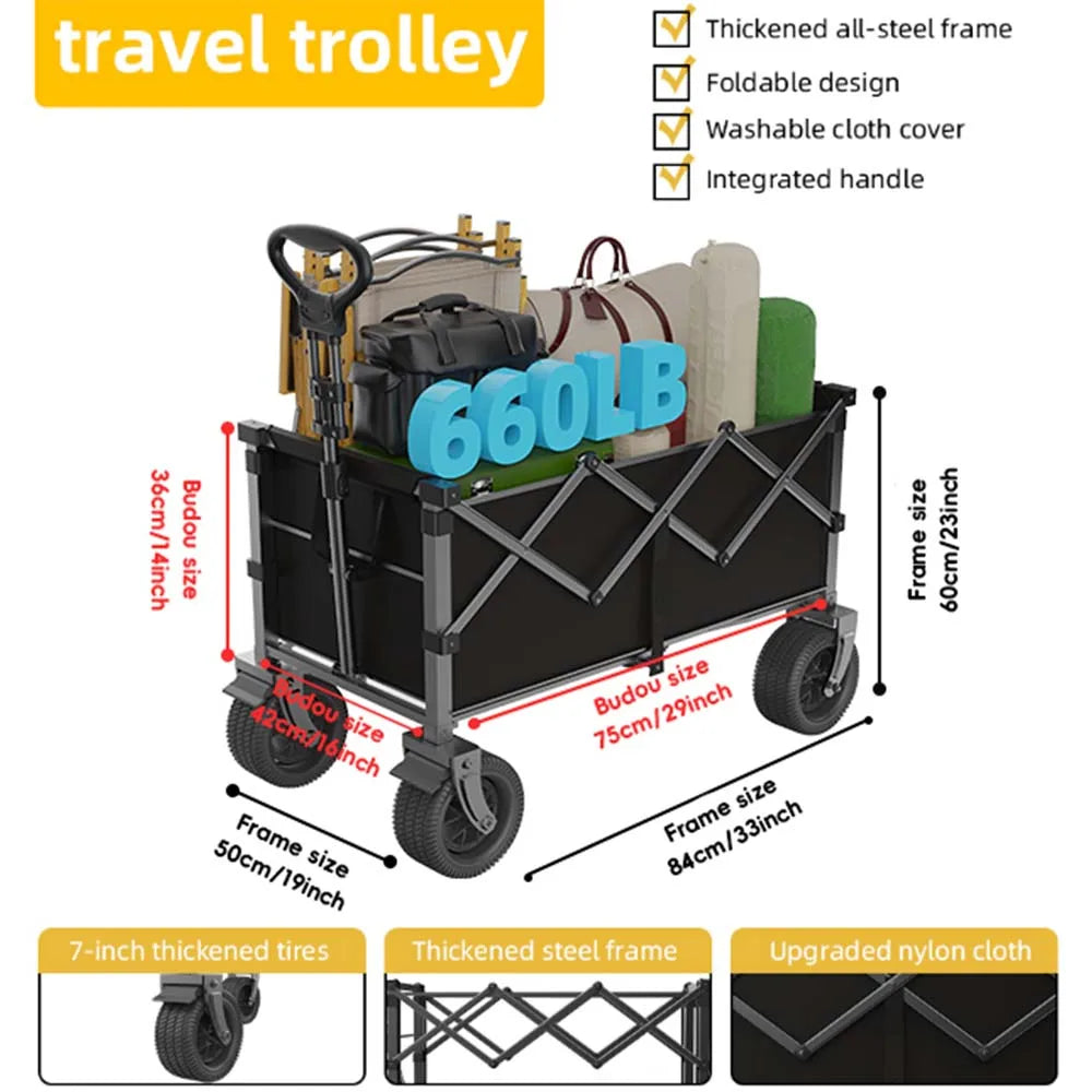 660LB Collapsible Wagon, Large Capacity All-Terrain Wheels, Portable for Shopping Camping Sports Picnic Gardening Pet & Festival