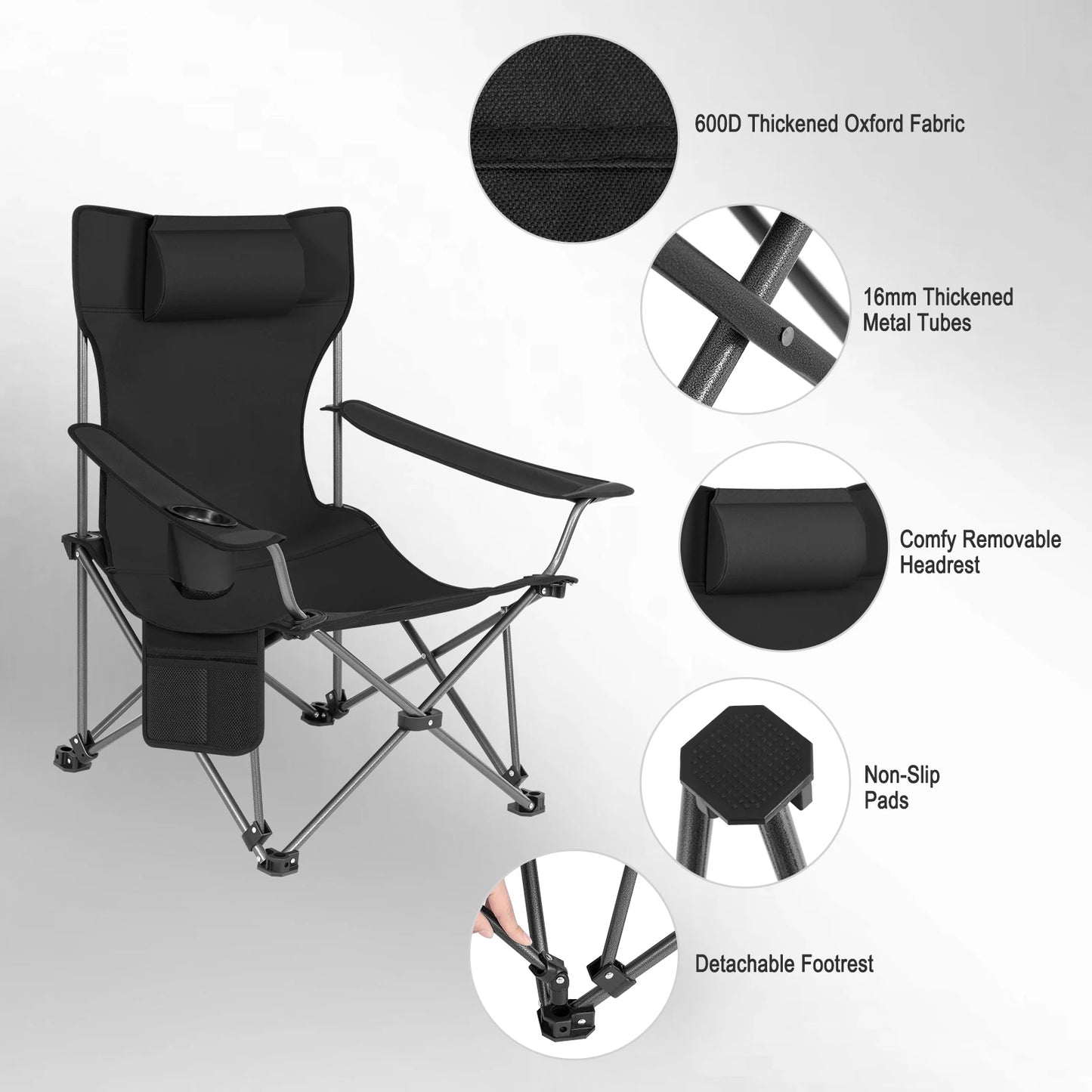 WOLTU Foldable Camping Fishing Chair Lightweight Deckchair Lounge Chair with Removable Headrest Retractable Footrest for Outdoor