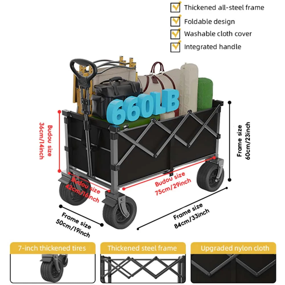 660LB Collapsible Wagon, Large Capacity All-Terrain Wheels, Portable for Shopping Camping Sports Picnic Gardening Pet & Festival