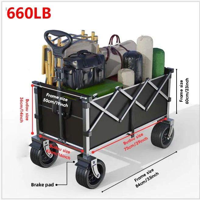 660LB Collapsible Wagon, Large Capacity All-Terrain Wheels, Portable for Shopping Camping Sports Picnic Gardening Pet & Festival