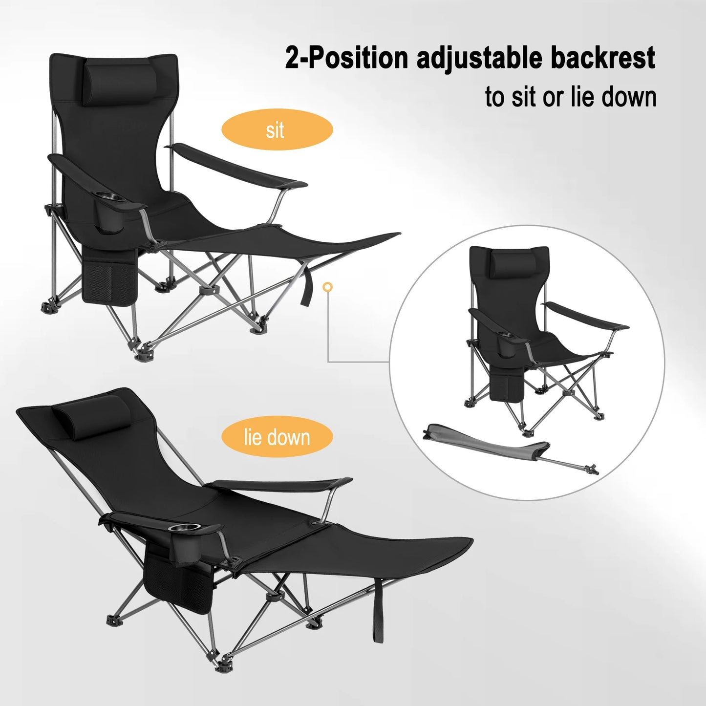 WOLTU Foldable Camping Fishing Chair Lightweight Deckchair Lounge Chair with Removable Headrest Retractable Footrest for Outdoor