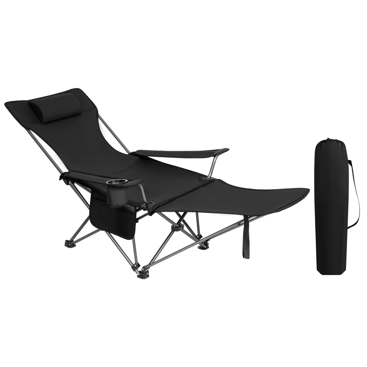 WOLTU Foldable Camping Fishing Chair Lightweight Deckchair Lounge Chair with Removable Headrest Retractable Footrest for Outdoor