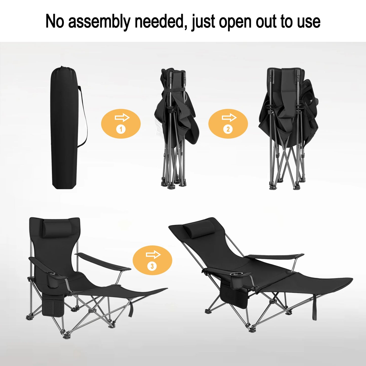 WOLTU Foldable Camping Fishing Chair Lightweight Deckchair Lounge Chair with Removable Headrest Retractable Footrest for Outdoor