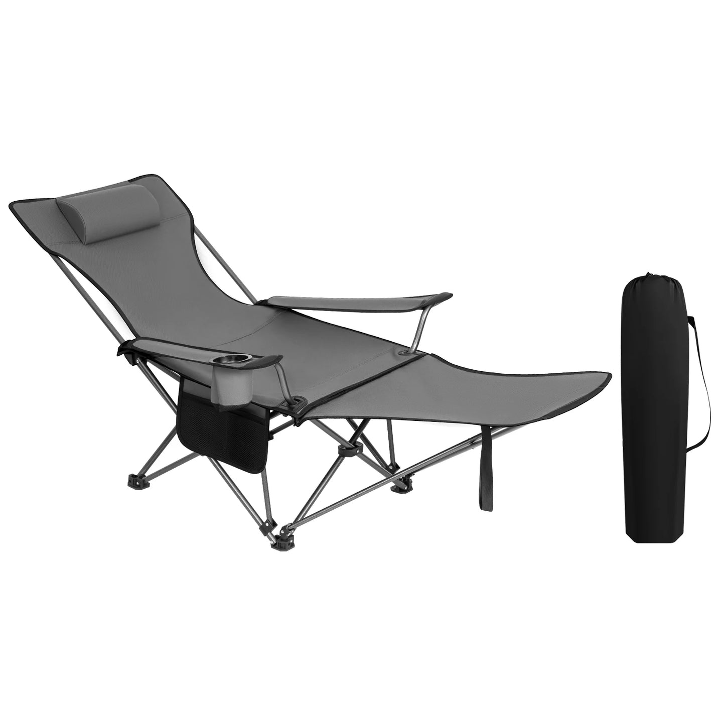 WOLTU Foldable Camping Fishing Chair Lightweight Deckchair Lounge Chair with Removable Headrest Retractable Footrest for Outdoor