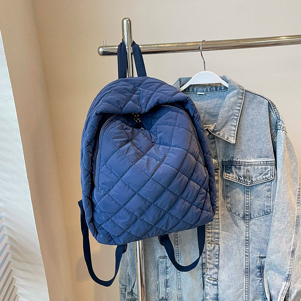 Puffer Bag for Women Men Quilted Bookbag Nylon Adjustable Strap Laptop Backpack Zipper Rucksack Travel Daypack