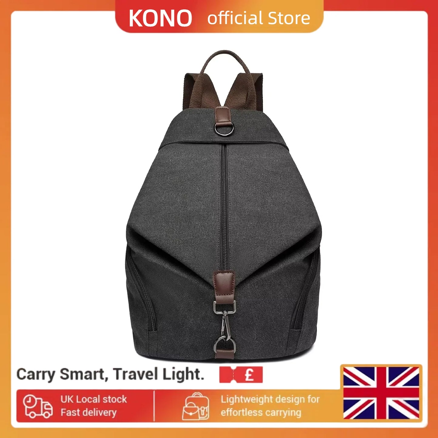 Kono Women's Anti-Theft Backpack - Vintage Canvas Rucksack, Large Capacity Daypack for Work/School/Travel