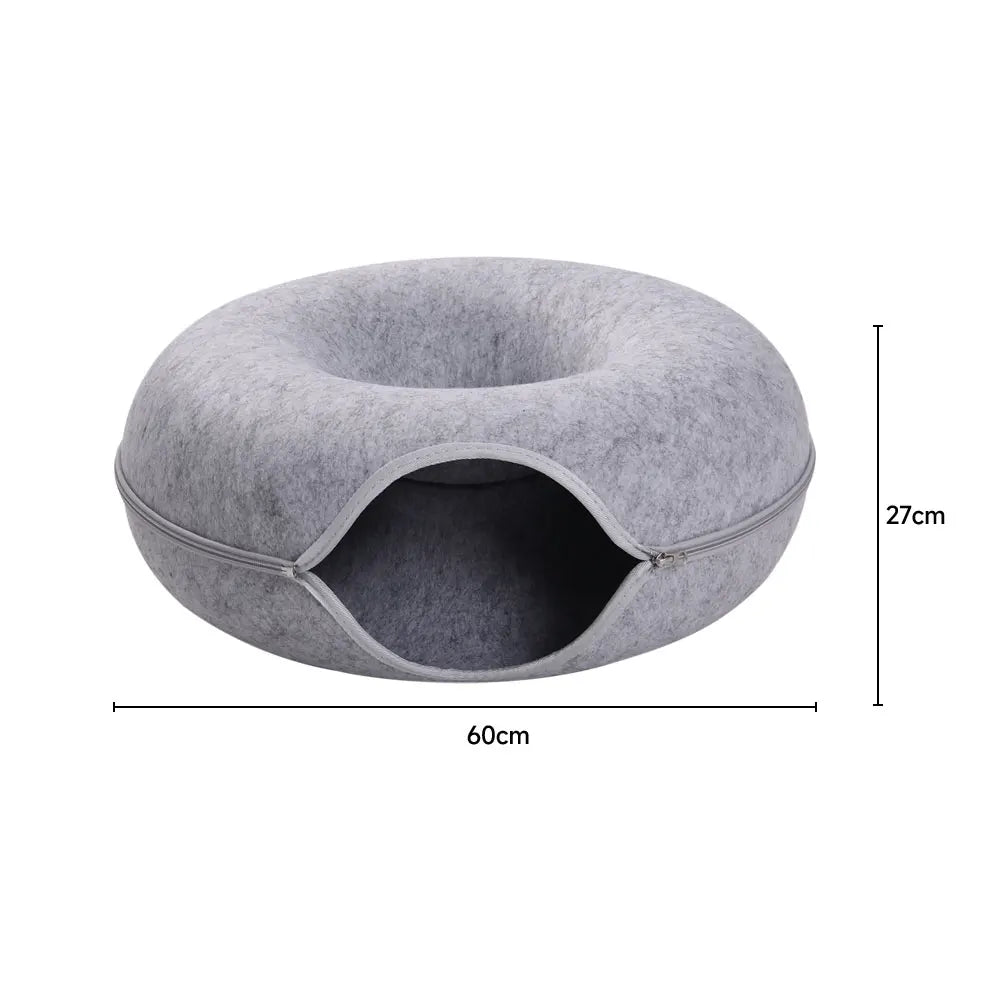 Tieker Donut Felt Cat Bed Round Tunnel Cat Interactive Bed, Small Pet Cave Bed, Indoor Pet Toy Training