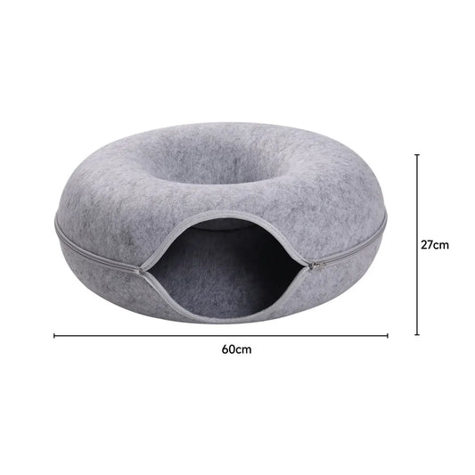 Tieker Donut Felt Cat Bed Round Tunnel Cat Interactive Bed, Small Pet Cave Bed, Indoor Pet Toy Training
