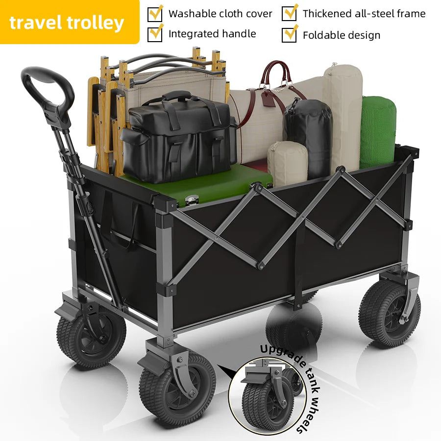 660LB Collapsible Wagon, Large Capacity All-Terrain Wheels, Portable for Shopping Camping Sports Picnic Gardening Pet & Festival