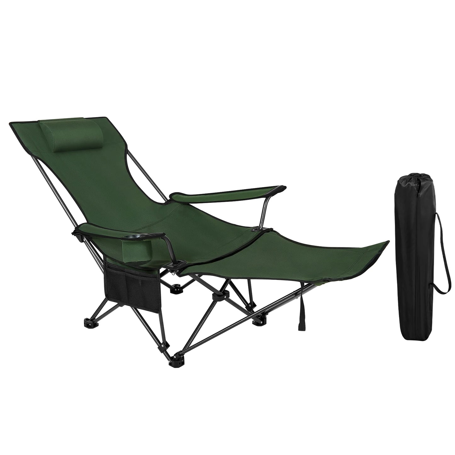 WOLTU Foldable Camping Fishing Chair Lightweight Deckchair Lounge Chair with Removable Headrest Retractable Footrest for Outdoor
