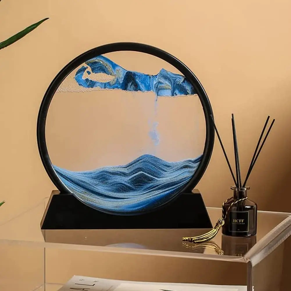 3D Dynamic Sand Art Liquid Motion Moving Sand Art Picture Round Glass Deep Sea Sandscape Motion Display Flowing Sand Frame Adult