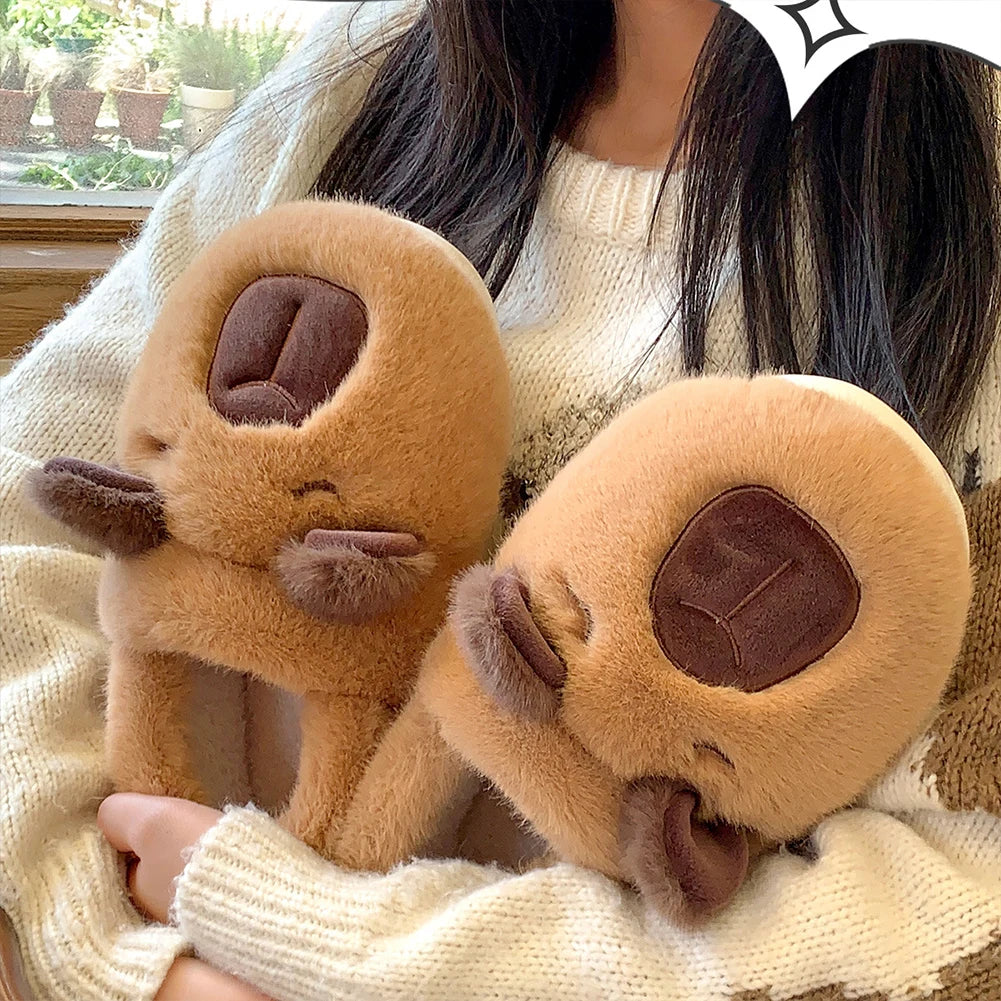 Winter Plush Capybara Slippers Thermal Slippers Warm Comfortable Non-slip Wrapped around the Heel Home Slippers for Men Women