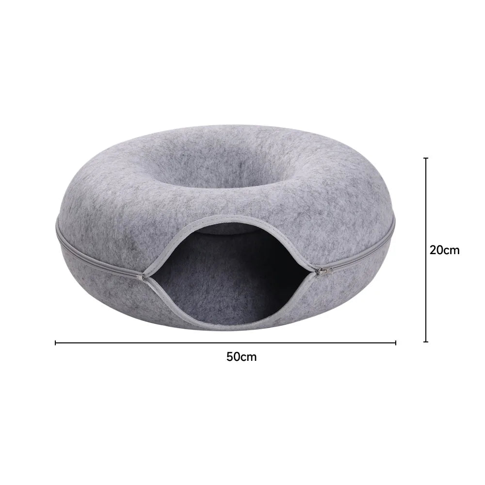 Tieker Donut Felt Cat Bed Round Tunnel Cat Interactive Bed, Small Pet Cave Bed, Indoor Pet Toy Training