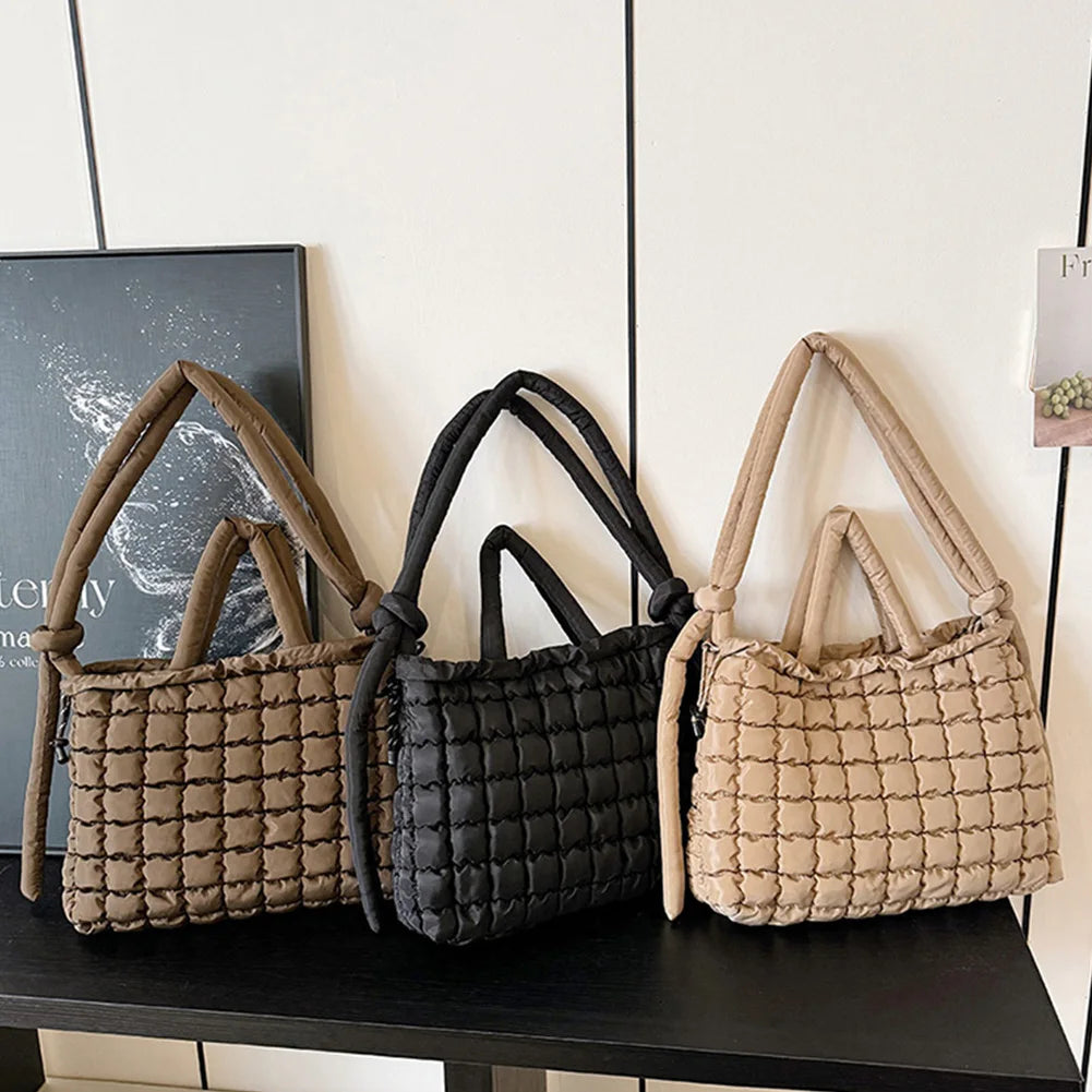 Shoulder Bag Magnetic Closure Puffer Tote Bag for Women Quilted Handbag Top Handle Bag for Work Travel Shopping