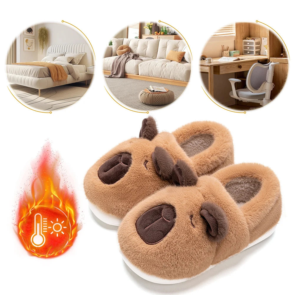 Winter Plush Capybara Slippers Thermal Slippers Warm Comfortable Non-slip Wrapped around the Heel Home Slippers for Men Women