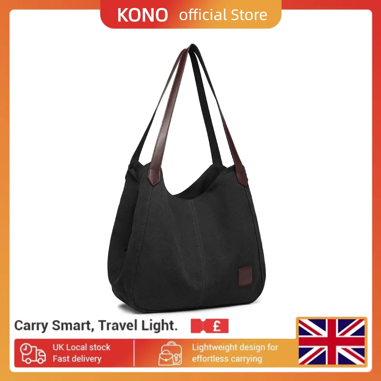 Kono Women's Vintage Canvas Hobo Bag - Multi-Pocket Tote with Top Handle for Work, School & Travel