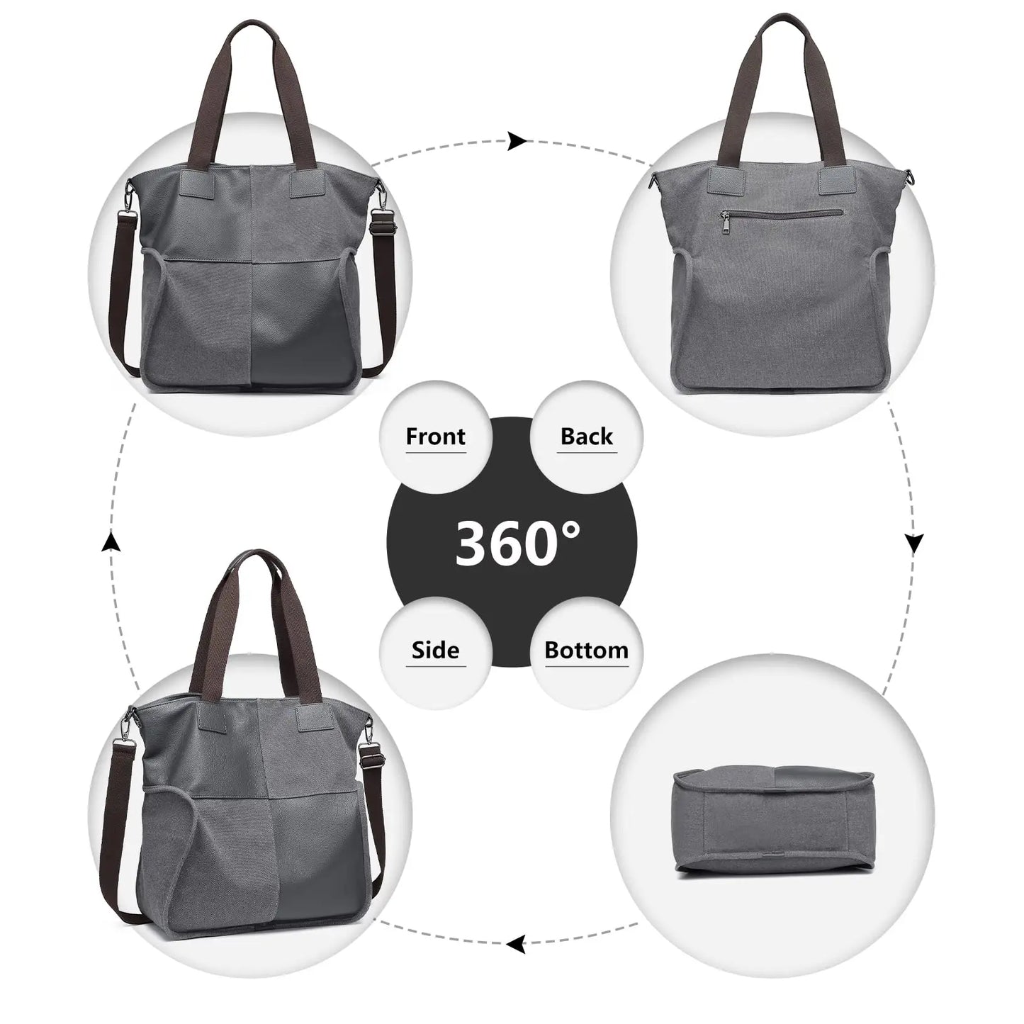 Kono Large Handbags for Women, Canvas Tote Bag, Patchwork Hobo Shoulder Bag, Plaid Crossbody for Travel, Work, School