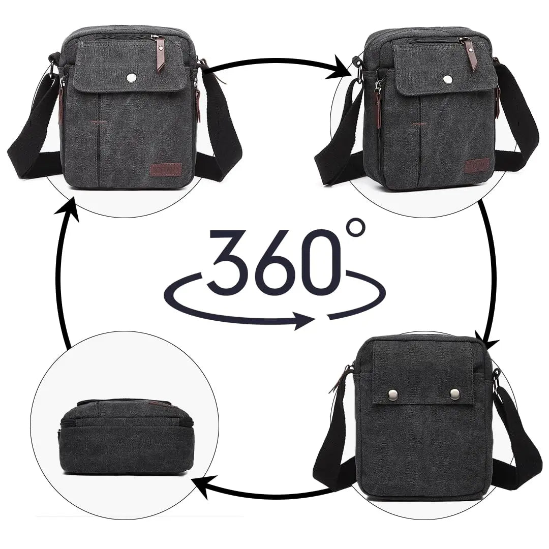 Kono Men's Canvas Messenger Bag - Small Crossbody Shoulder Satchel with Multi-Pockets for Travel & Daily Use