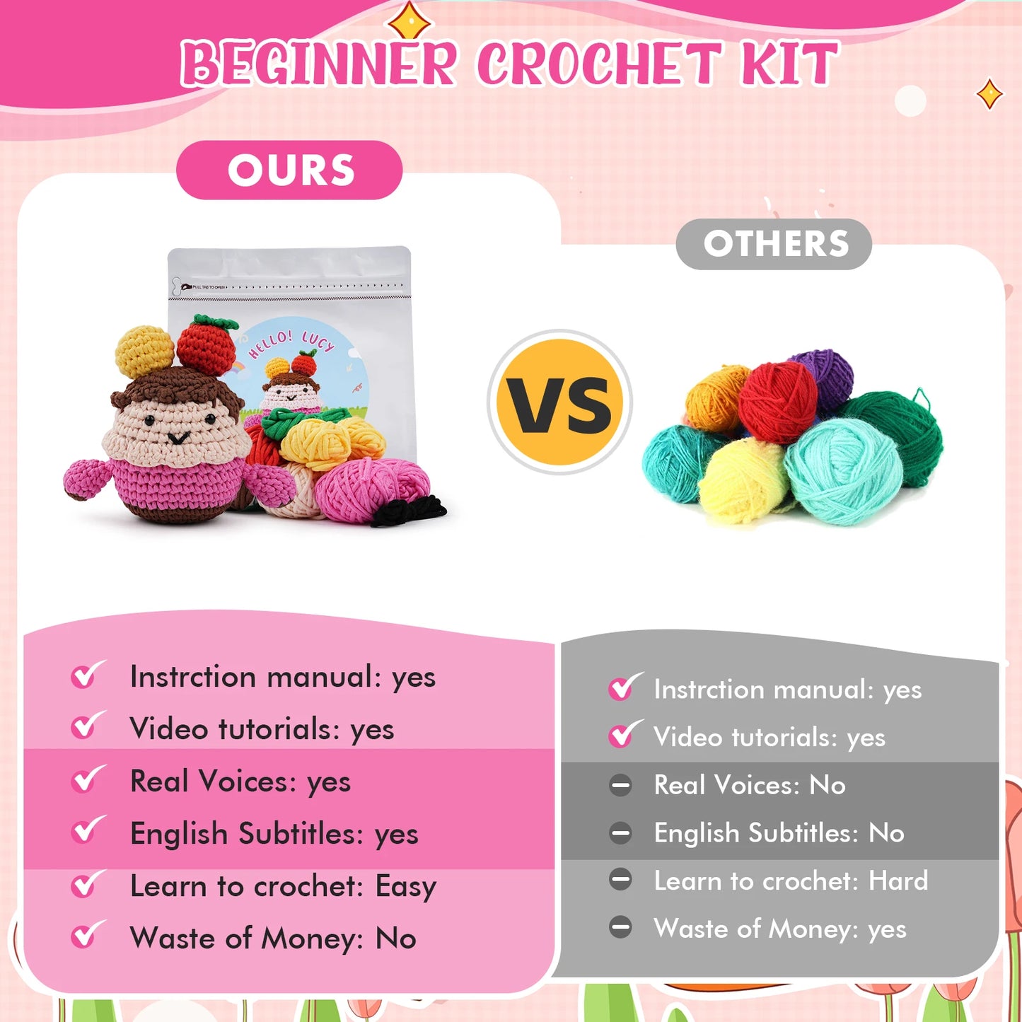Cute Girl Crochet Kit - For Beginners With Step-by-Step Video Tutorials