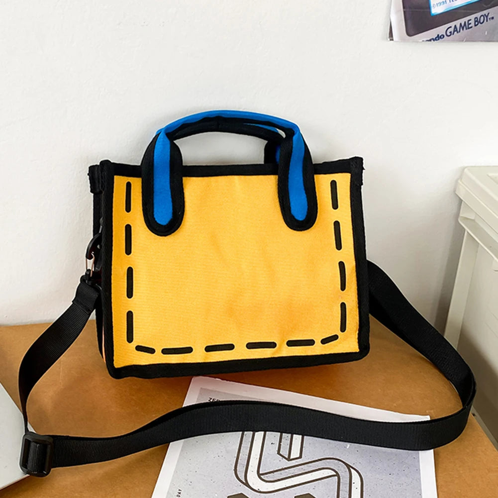 Women 2D Comic Shoulder Bag Novelty Summer Contrast Colors Fashion Adjustable Strap 3D Drawing Tote Girls 2023 New Trend Handbag