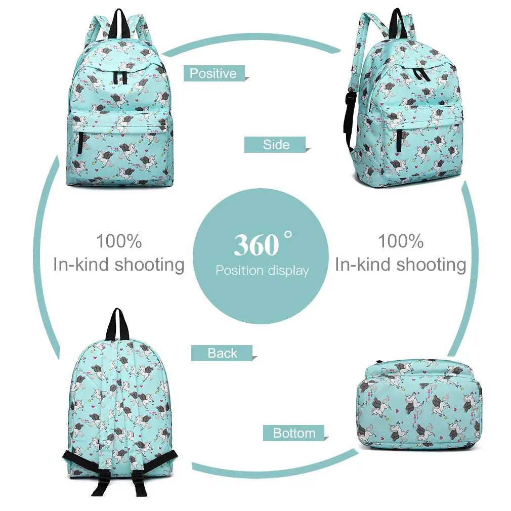 Kono Kids' Unicorn Backpack - Canvas School Rucksack for Boys & Girls, Fashion Printed Bookbag for Teens