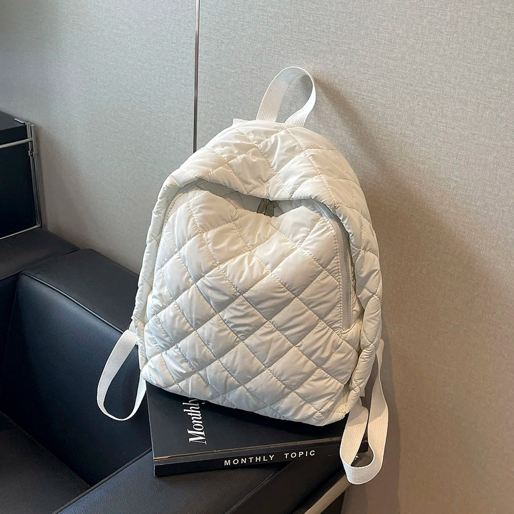 Puffer Bag for Women Men Quilted Bookbag Nylon Adjustable Strap Laptop Backpack Zipper Rucksack Travel Daypack