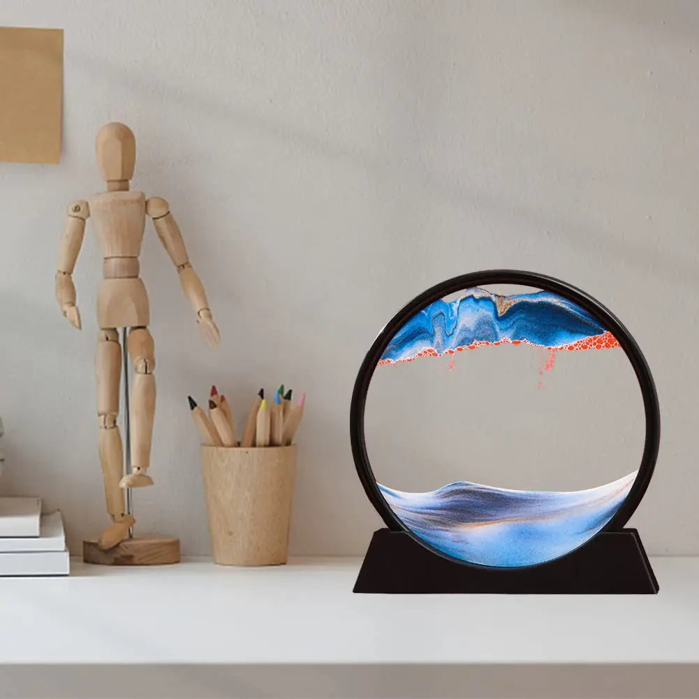 3D Dynamic Sand Art Liquid Motion Moving Sand Art Picture Round Glass Deep Sea Sandscape Motion Display Flowing Sand Frame Adult