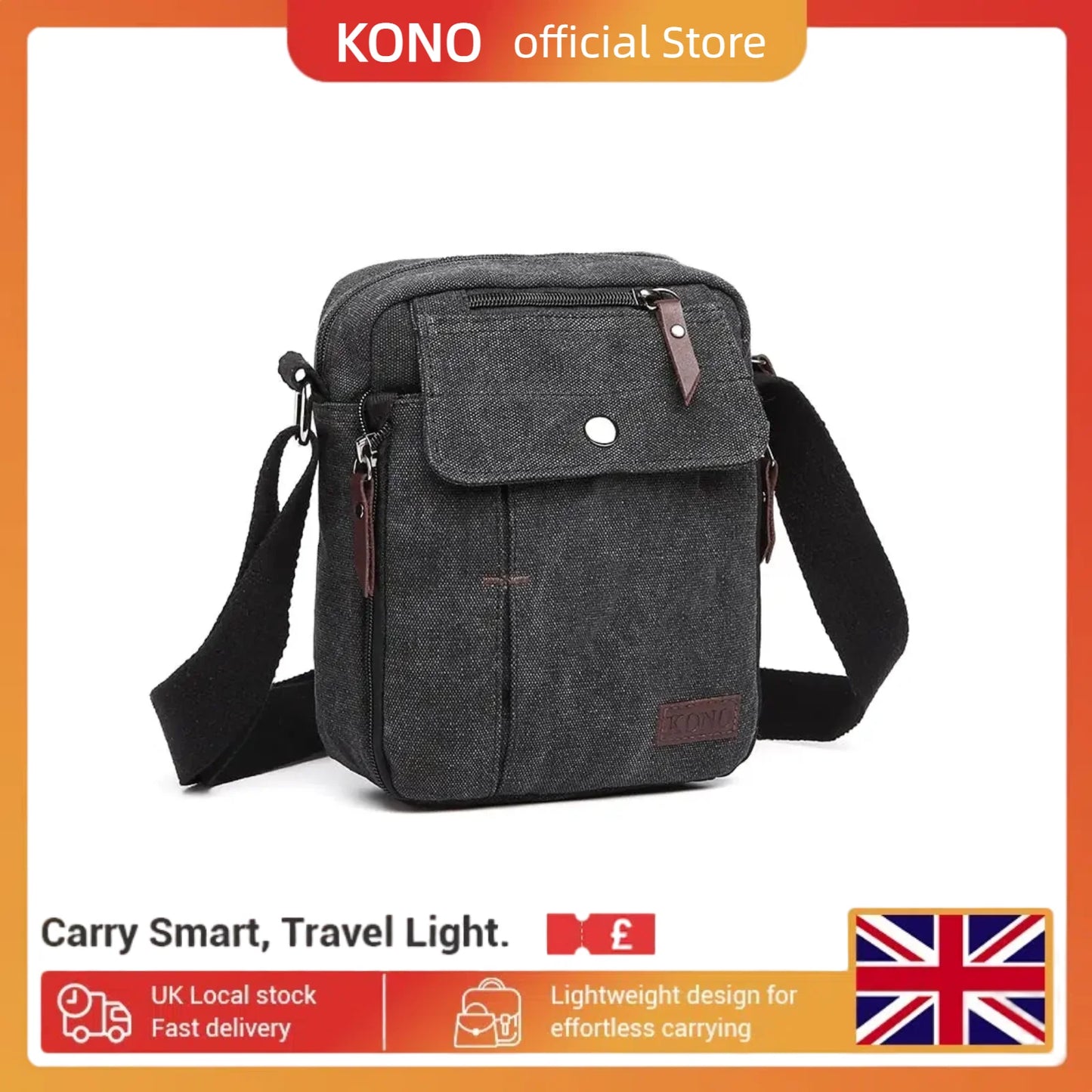Kono Men's Canvas Messenger Bag - Small Crossbody Shoulder Satchel with Multi-Pockets for Travel & Daily Use
