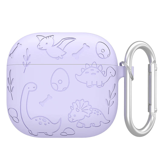 Silicone Case Protector with Carabiner Engraved Flower Dinosaur Case Soft Silicone Skin Protective Case for AirPods 4 Gen (2024)