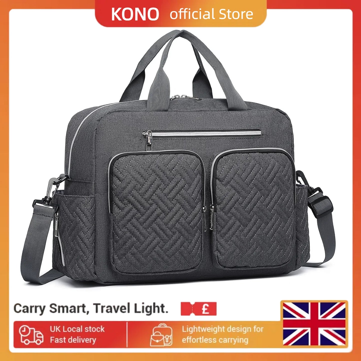 Kono Baby Changing Bag - Convertible Weekender Tote for Parents with Insulated Pockets, Diaper Messenger Bag for Travel