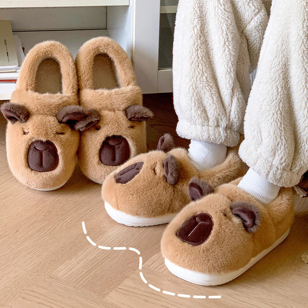 Winter Plush Capybara Slippers Thermal Slippers Warm Comfortable Non-slip Wrapped around the Heel Home Slippers for Men Women