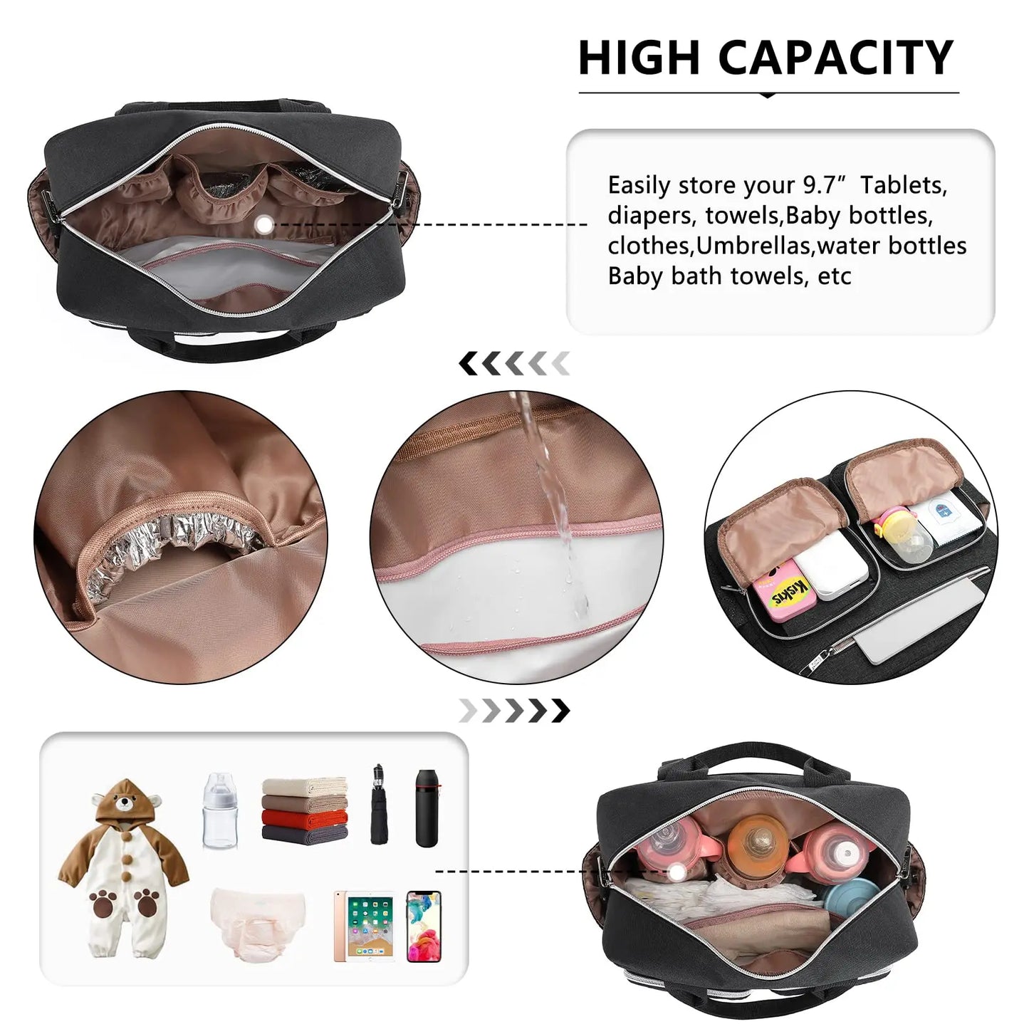 Kono Baby Changing Bag - Convertible Weekender Tote for Parents with Insulated Pockets, Diaper Messenger Bag for Travel