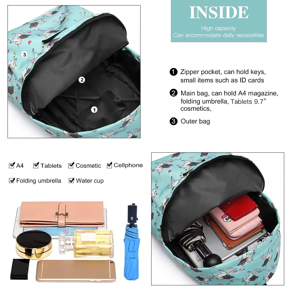 Kono Kids' Unicorn Backpack - Canvas School Rucksack for Boys & Girls, Fashion Printed Bookbag for Teens