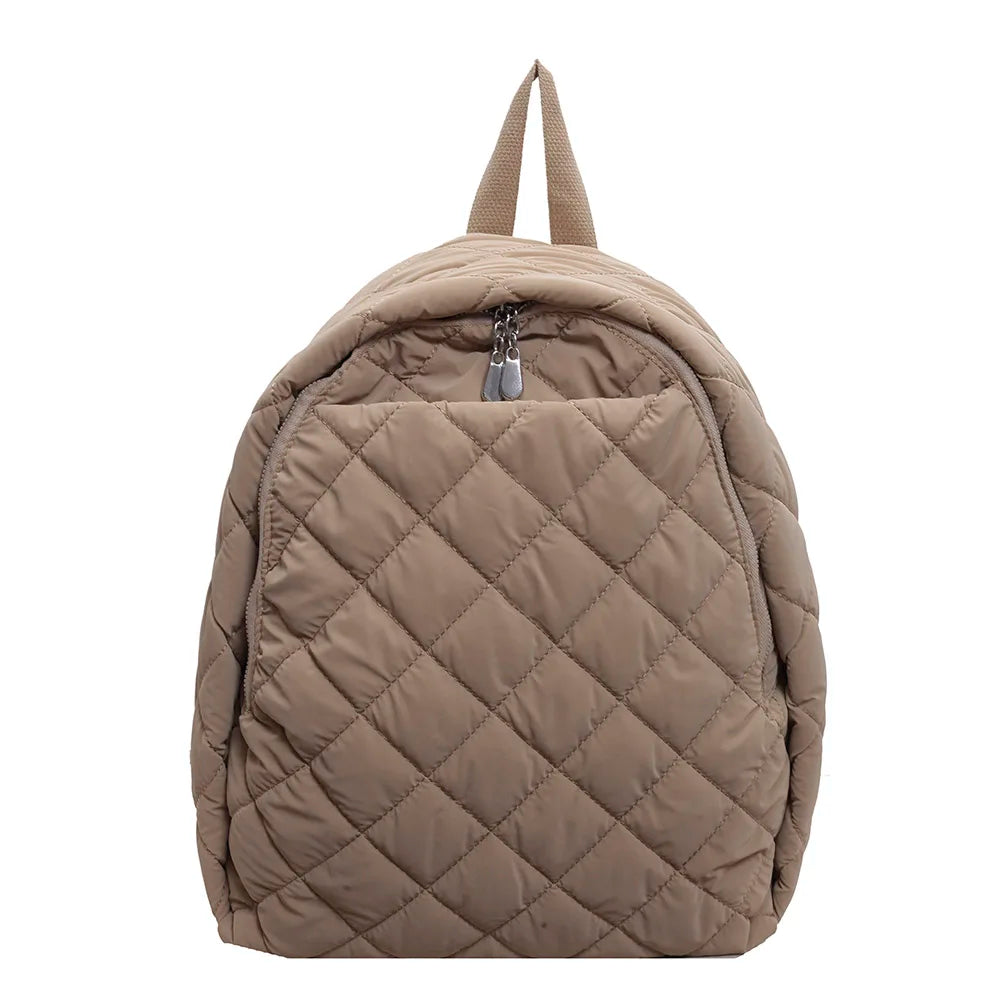 Puffer Bag for Women Men Quilted Bookbag Nylon Adjustable Strap Laptop Backpack Zipper Rucksack Travel Daypack