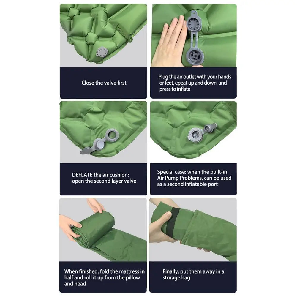 Inflatable Camping Mattress With Pillow Outdoor Sleeping Pad Ultralights Air Mat Built-in Footstep Inflator Pump For Camp Tent
