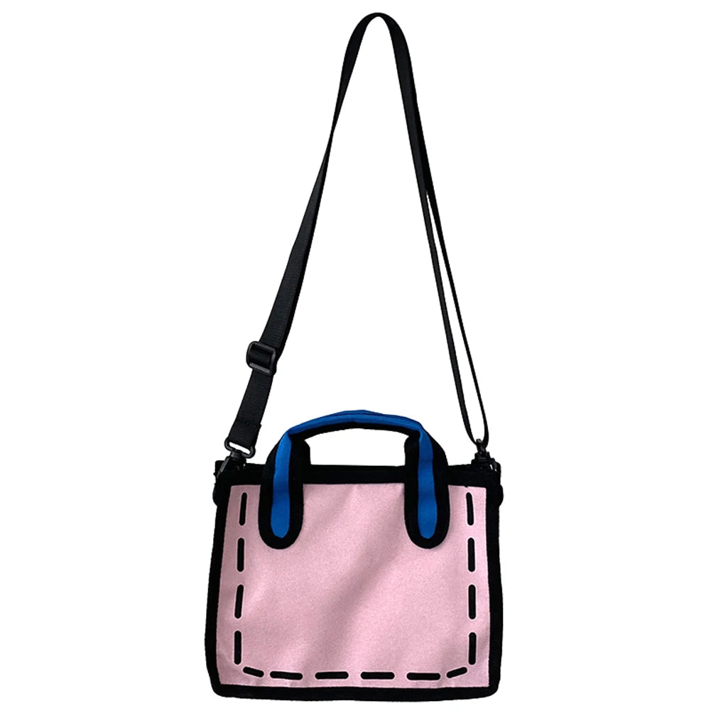 Women 2D Comic Shoulder Bag Novelty Summer Contrast Colors Fashion Adjustable Strap 3D Drawing Tote Girls 2023 New Trend Handbag