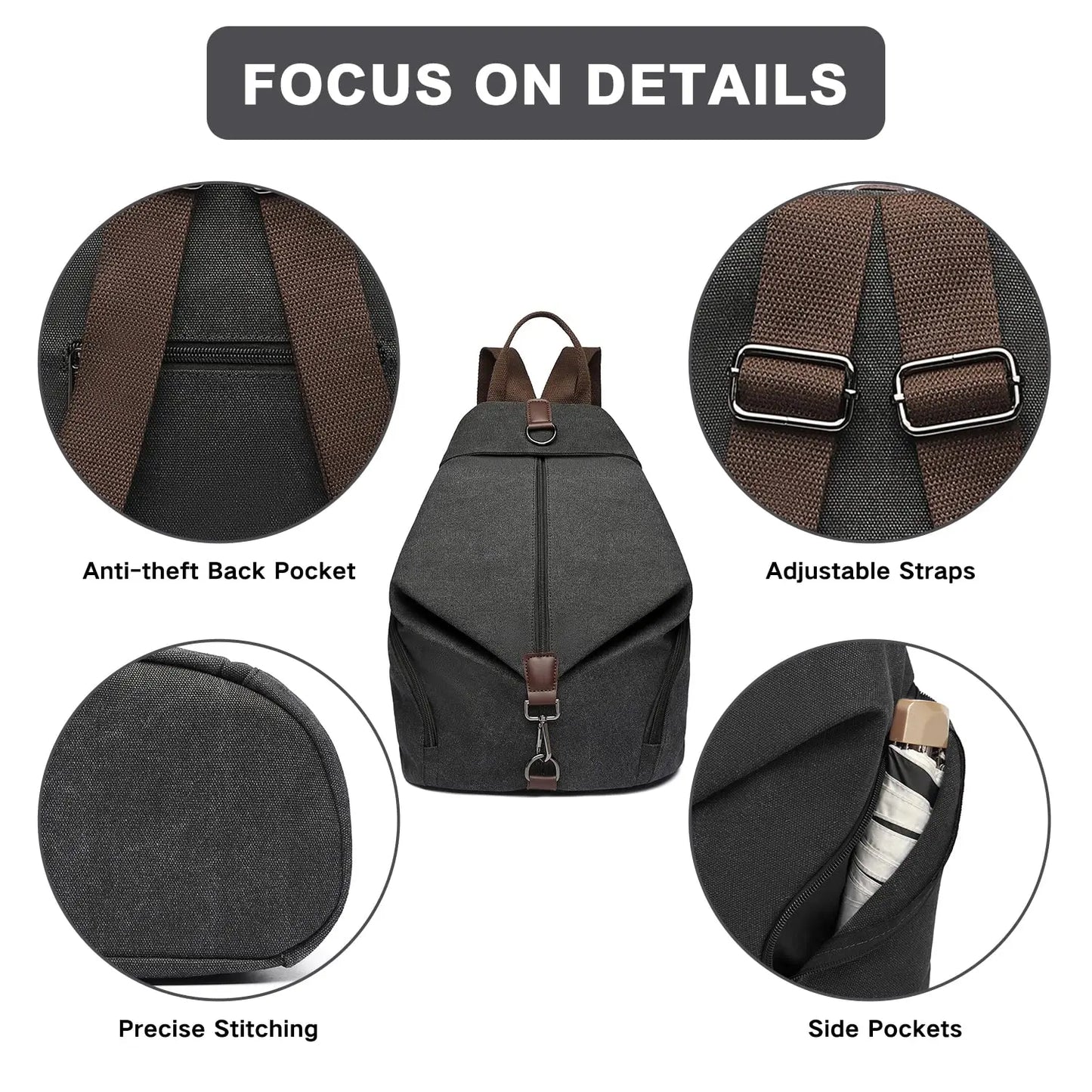 Kono Women's Anti-Theft Backpack - Vintage Canvas Rucksack, Large Capacity Daypack for Work/School/Travel