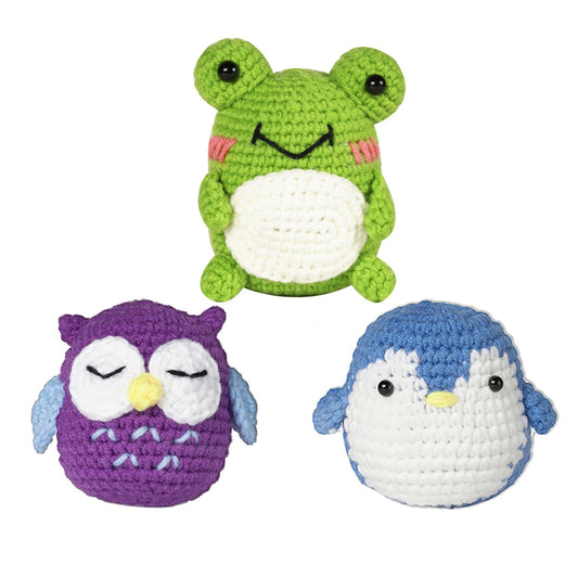 3 Projects Frog, Owl And Duck Crochet Kit - For Beginners With Step-by-Step Video Tutorials