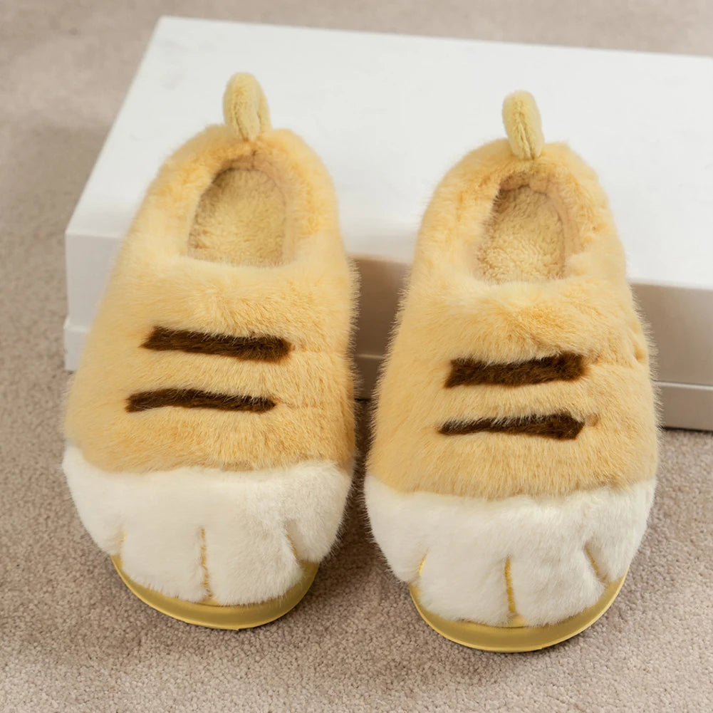 3D Cat Paw Slippers Women's Home Shoes Non Slip Furry Mules Female Fashion Warm Fluffy Slides Outdoor Cat Slippers for Autumn Wi