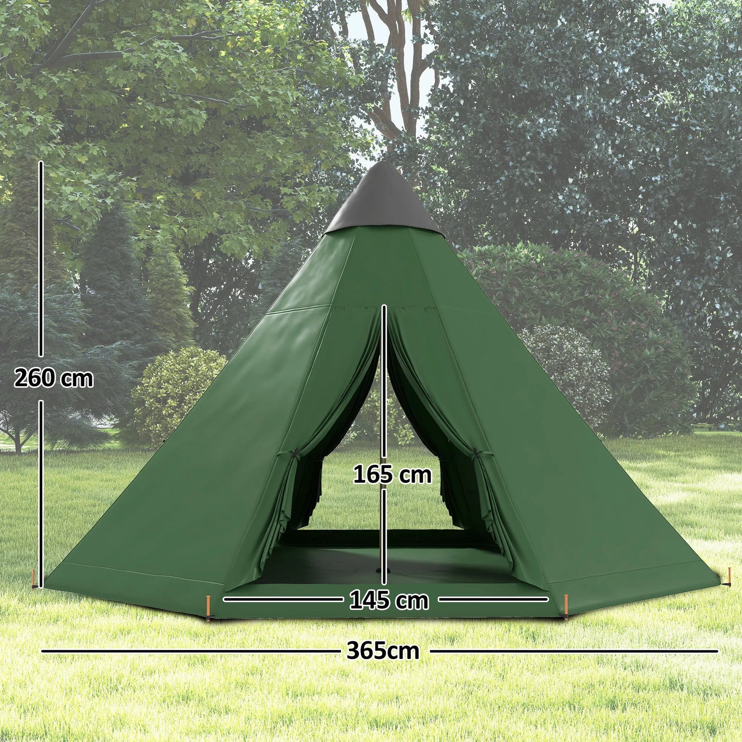 Outsunny 6 Men Tipi Tent, Camping Tent with Mesh Windows, Sewn-in Floor, Two Doors and Carry Bag, Easy Set Up, for Hiking
